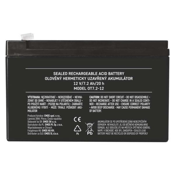 Акумуляторна батарея EMOS B9654, AGM, 12V, 7,2Ah, fast 4,7mm B9654 фото