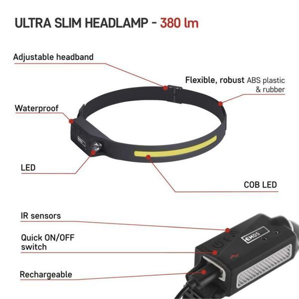 Ліхтар налобний акумуляторний Emos P3541 380 Lm Li-Pol 1200 mAh P3541 фото