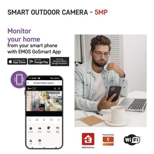 Розумна IP-камера Emos H4057 GoSmart зовнішня з Wi-Fi, живлення 5V/1A, біла H4057 фото