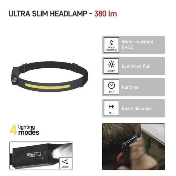 Ліхтар налобний акумуляторний Emos P3541 380 Lm Li-Pol 1200 mAh P3541 фото