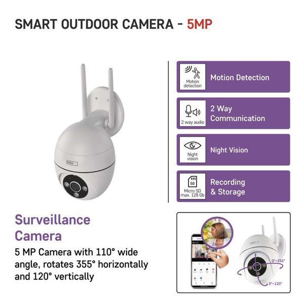 Розумна IP-камера Emos H4057 GoSmart зовнішня з Wi-Fi, живлення 5V/1A, біла H4057 фото