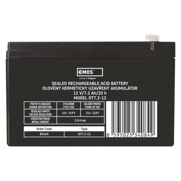 Акумуляторна батарея EMOS B9654, AGM, 12V, 7,2Ah, fast 4,7mm B9654 фото