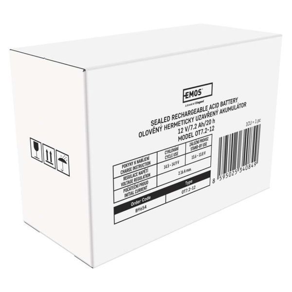 Акумуляторна батарея EMOS B9654, AGM, 12V, 7,2Ah, fast 4,7mm B9654 фото
