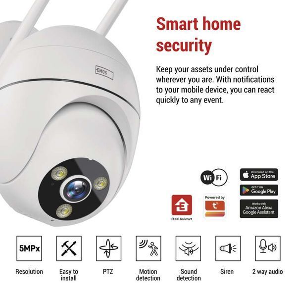 Розумна IP-камера Emos H4057 GoSmart зовнішня з Wi-Fi, живлення 5V/1A, біла H4057 фото