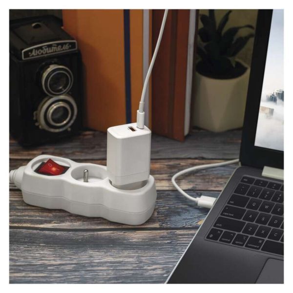 Універсальний USB GAN зарядний пристрій EMOS V04G45 1xUSB-A, 1xUB-C 20W 220V PD V04G45 фото