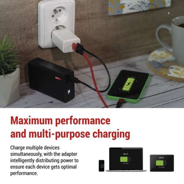 Універсальний USB GAN зарядний пристрій EMOS V04G45 1xUSB-A, 1xUB-C 20W 220V PD V04G45 фото