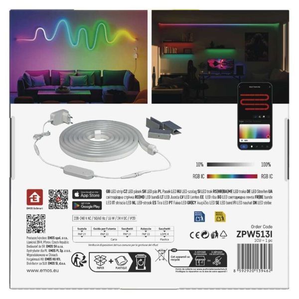 Умная гибкая светодиодная лента EMOS ZPW513I NEON белая, 5 м, 33 Вт, RGBIC, WiFi ZPW513I фото