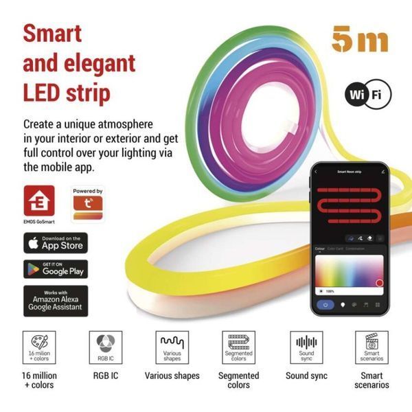 Умная гибкая светодиодная лента EMOS ZPW513I NEON белая, 5 м, 33 Вт, RGBIC, WiFi ZPW513I фото
