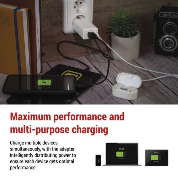 Универсальное USB GAN зарядное устройство EMOS V05G65 1xUSB-A, 2xUB-C 65W 220V PD V05G65 фото