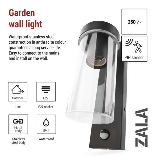 Светильник светодиодный садовый EMOS ZGC040P e27, ip44, PIR, 15w, настенный ZGC040P фото