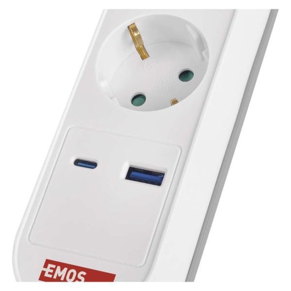 Мережевий подовжувач Emos P1523FC 5 розеток 3 м 1,5 мм&sup2; USB-A USB-C P1523FC фото