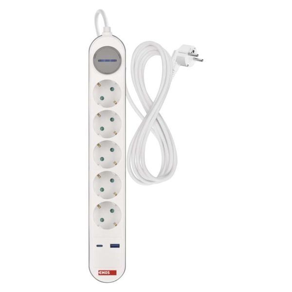 Мережевий подовжувач Emos P1523FC 5 розеток 3 м 1,5 мм&sup2; USB-A USB-C P1523FC фото