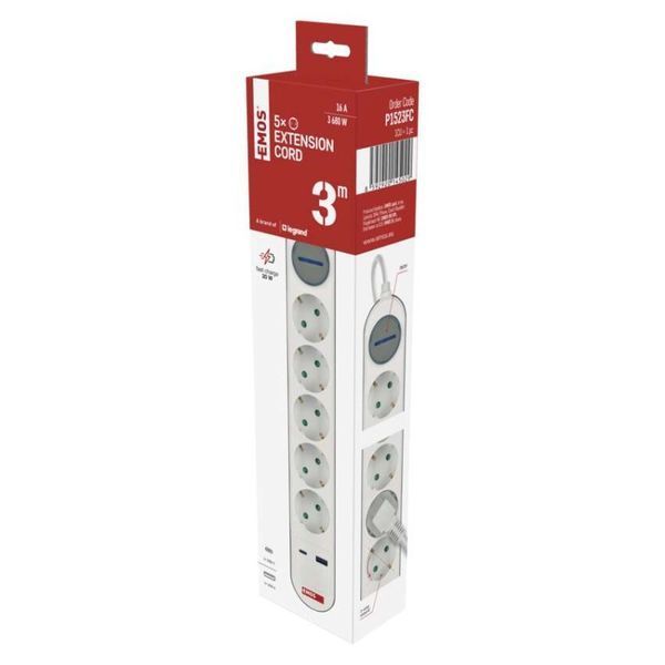 Мережевий подовжувач Emos P1523FC 5 розеток 3 м 1,5 мм&sup2; USB-A USB-C P1523FC фото