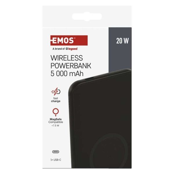 Повербанк EMOS WI 521, 5 000 мАг, 20 Вт + бездротовий, чорний B0545B B0545B фото