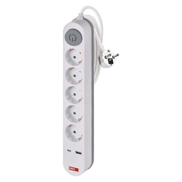 Мережевий подовжувач Emos P1523PD 5 розеток 3 м 1,5 мм&sup2; USB-A USB-C P1523PD фото
