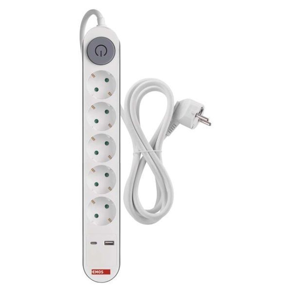 Мережевий подовжувач Emos P1523PD 5 розеток 3 м 1,5 мм&sup2; USB-A USB-C P1523PD фото
