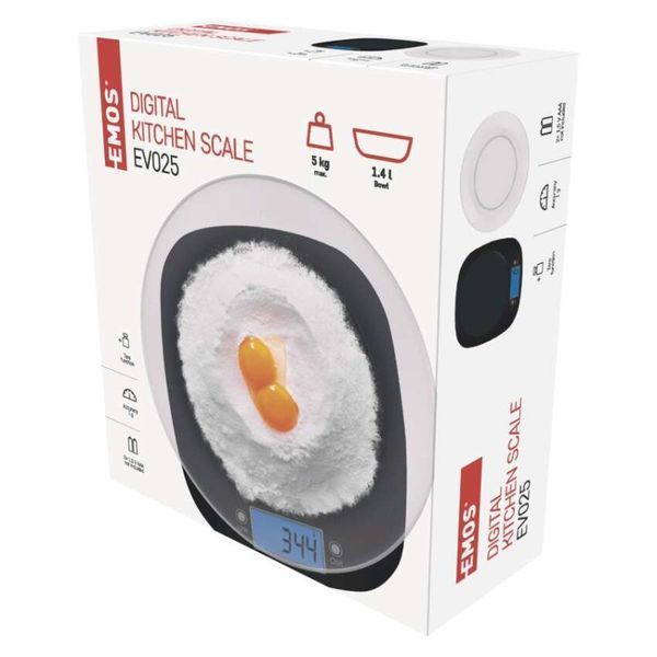 Цифровые кухонные весы EMOS EV025, черные с чашей EV025 фото