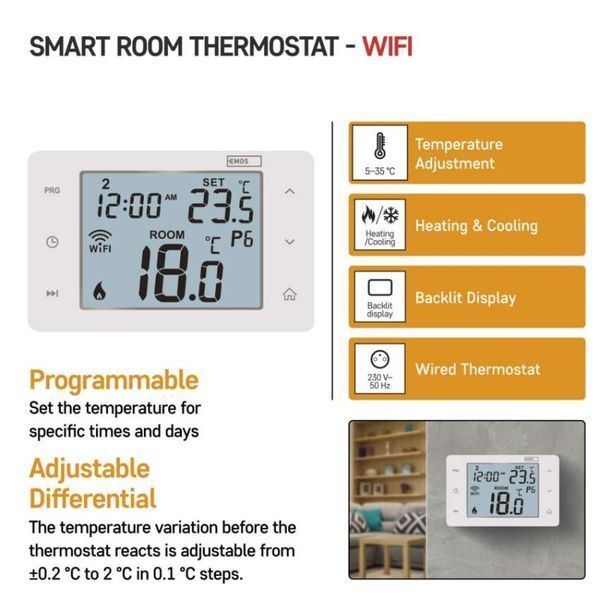 Цифровий кімнатний термостат EMOS P56201 з Wi-Fi P56201 фото