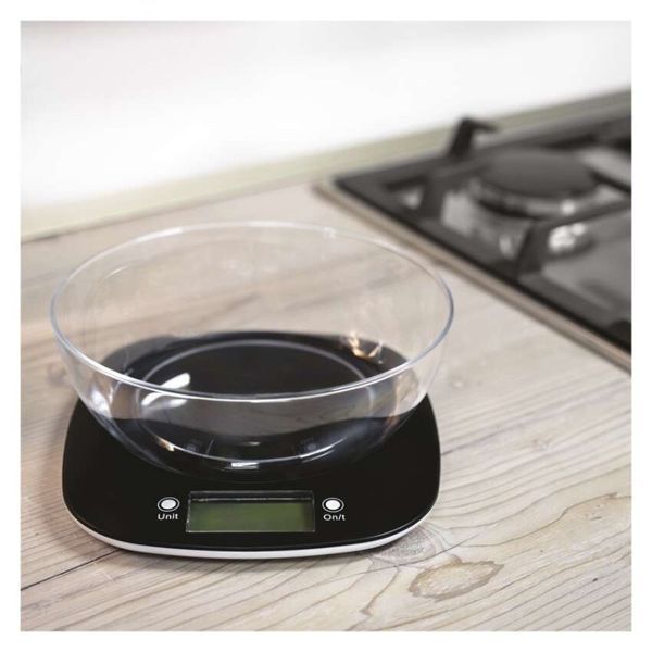 Цифровые кухонные весы EMOS EV025, черные с чашей EV025 фото