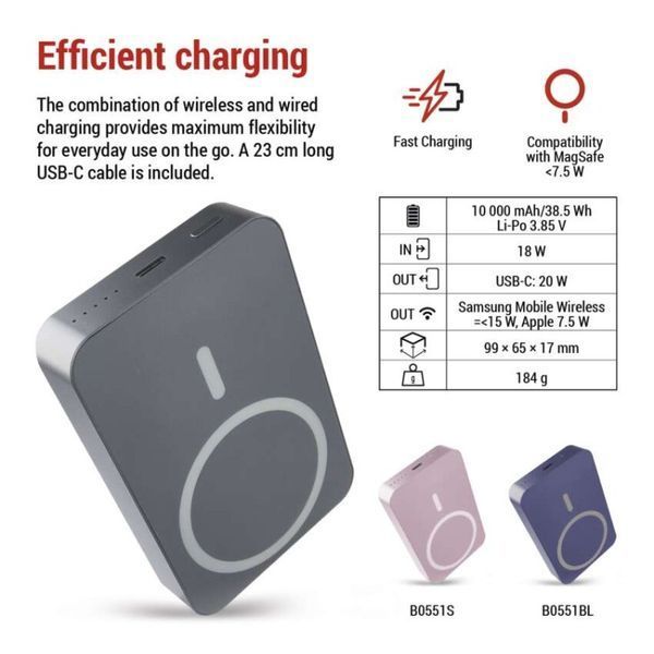 Повербанк беспроводной EMOS B0551GY MagSafe 10 000 мАч 20 Вт B0551GY фото