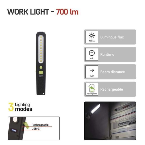 Ліхтар акумуляторний Emos P4538 700 Lm 1200 mAh пластик гума магніт P4538 фото