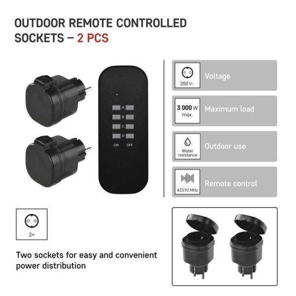 Розетки з дистанційним керуванням Emos P0068 IP44 3 000 Вт 1&times;CR2032 P0068 фото