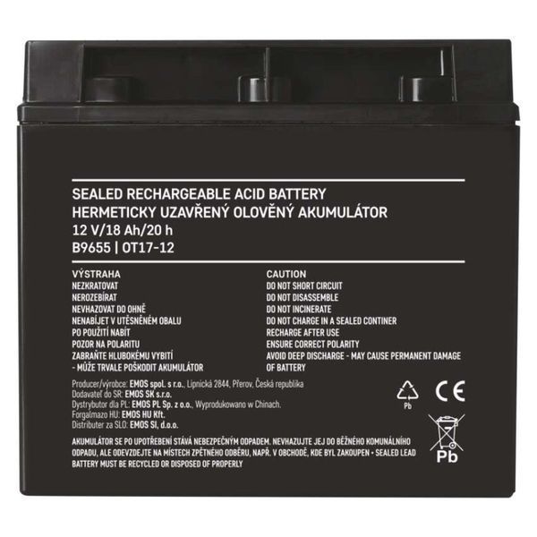 Акумуляторна батарея EMOS B9655, AGM, 12V, 18Ah, L1 B9655 фото