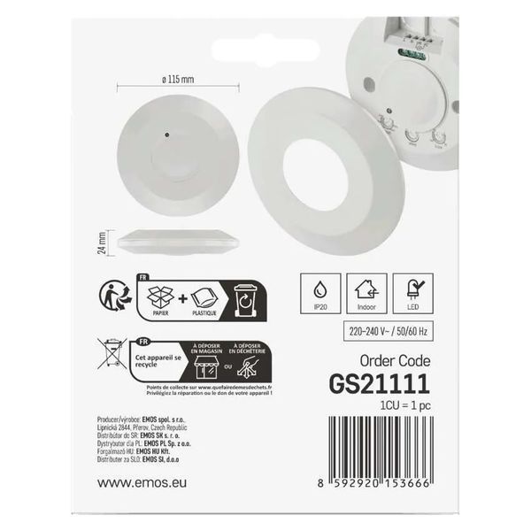 Датчик руху EMOS GS21111 мікрохвильовий IP20 2000W GS21111 фото