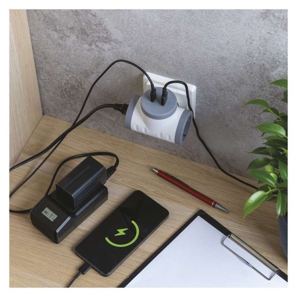 Адаптер разветвитель сетевой EMOS P0077PD 2x розетка, 1xUSB-A, 1xUSB-C P0077PD фото
