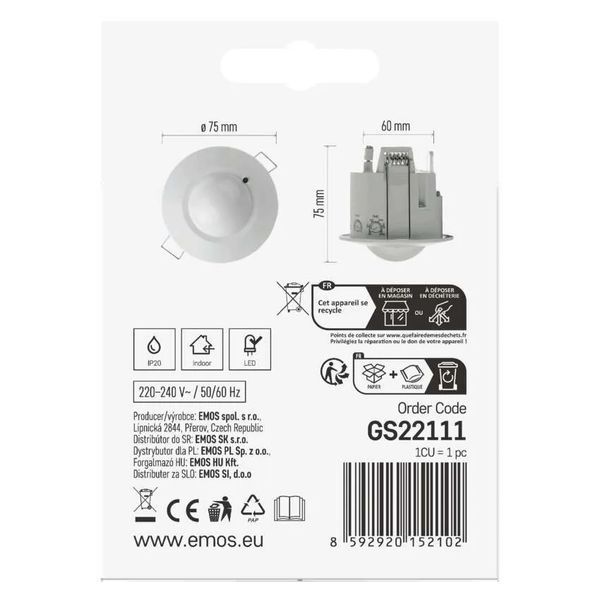 Датчик руху EMOS GS22111 мікрохвильовий IP20 1200W GS22111 фото