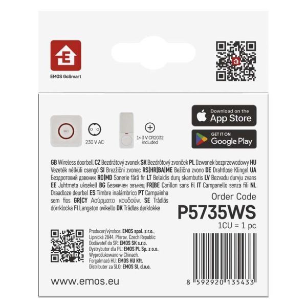 Умный беспроводной дверной звонок EMOS P5735WS WIFI P5735WS фото