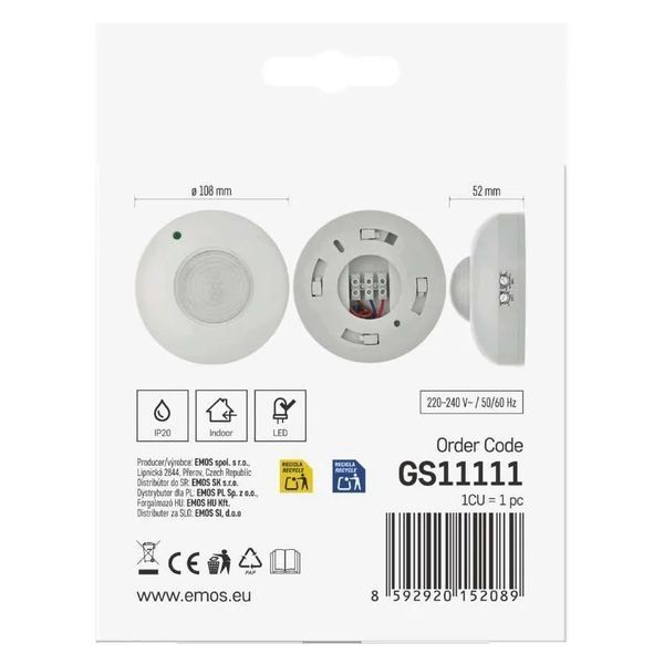 Датчик руху Emos GS11111 PIR IP20 1200 W GS11111 фото