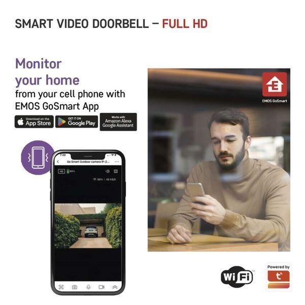 Умный беспроводной видеозвонок EMOS H4030 GoSmart на аккумуляторе с Wi-Fi и солнечной панелью H4030 фото