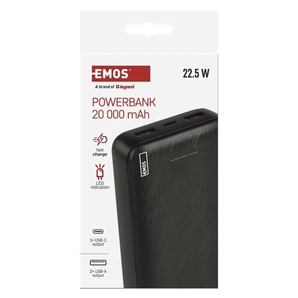 Павербанк EMOS B0572B 22,5W/20000mAh, чорний, PD20W B0572B фото