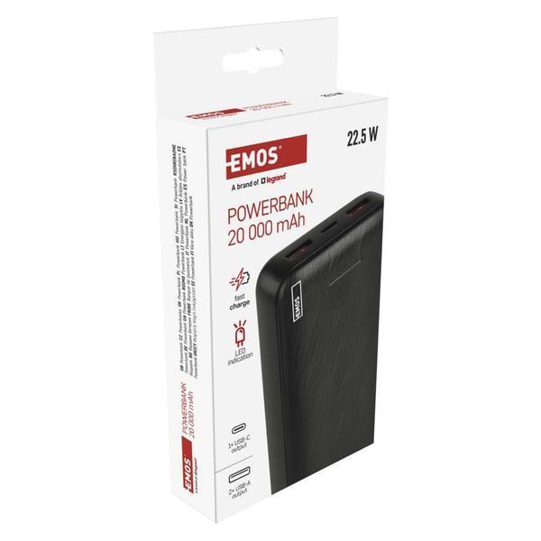 Павербанк EMOS B0572B 22,5W/20000mAh, чорний, PD20W B0572B фото