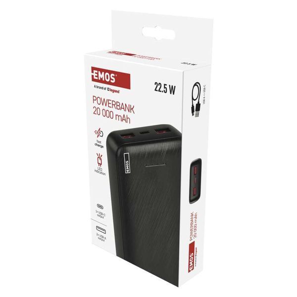 Павербанк EMOS B0572B 22,5W/20000mAh, чорний, PD20W B0572B фото