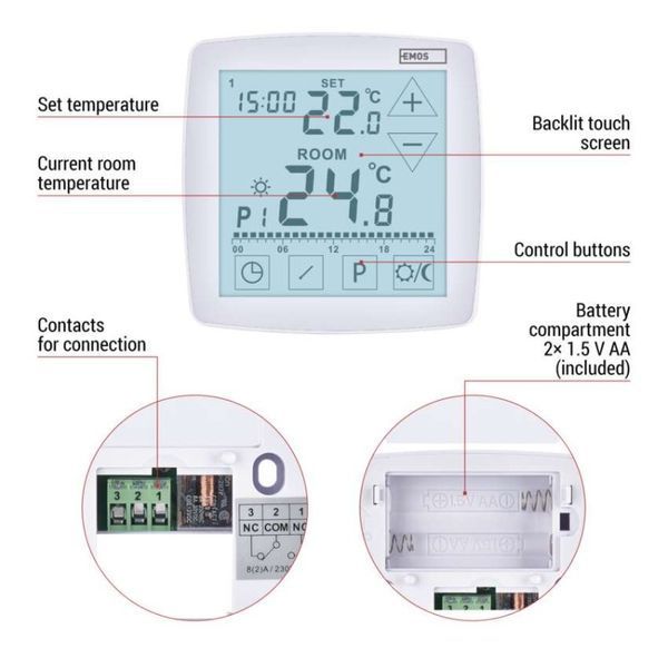 Терморегулятор кімнатний програмований дротовий OpenTherm EMOS P56A02 P56A02 фото