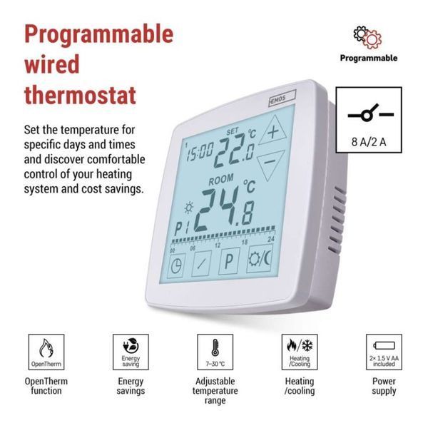 Терморегулятор кімнатний програмований дротовий OpenTherm EMOS P56A02 P56A02 фото
