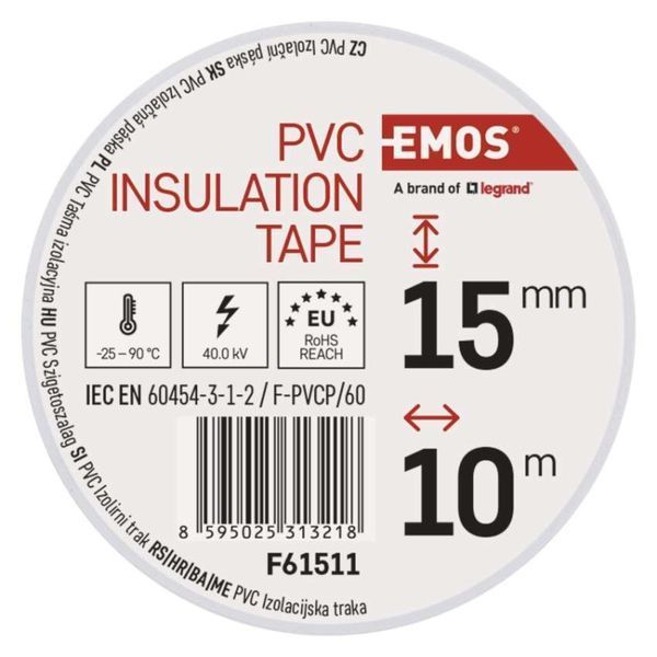 Изоляционная лента EMOS PVC 15/10 Білий F61511 F61511 фото