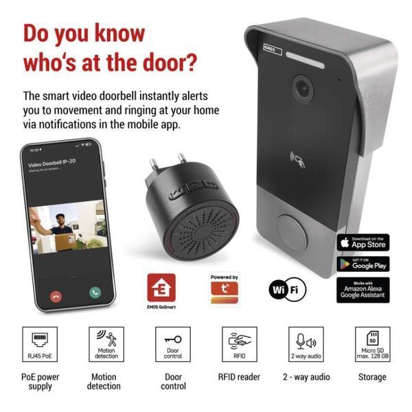 Розумний бездротовий відеодзвінок Emos H4033 IP-20PoE, з Wi-Fi H4033 фото