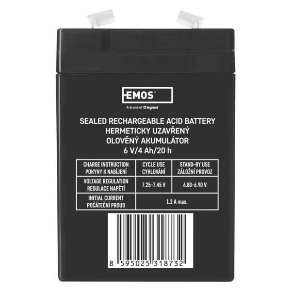 Акумуляторна батарея EMOS B9641 AGM, 6V, 4Ah, fast 4,7mm B9641 фото
