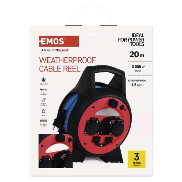 Сетевой удлинитель на катушке Emos P08620W 3 розетки 20 м 1,5 мм&sup2; P08620W фото