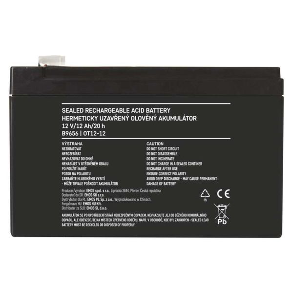 Акумуляторна батарея EMOS B9656, AGM, 12V, 12Ah, fast 6,3mm B9656 фото