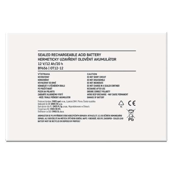Акумуляторна батарея EMOS B9656, AGM, 12V, 12Ah, fast 6,3mm B9656 фото