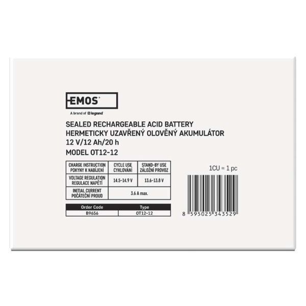 Акумуляторна батарея EMOS B9656, AGM, 12V, 12Ah, fast 6,3mm B9656 фото