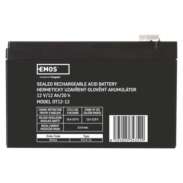 Акумуляторна батарея EMOS B9656, AGM, 12V, 12Ah, fast 6,3mm B9656 фото