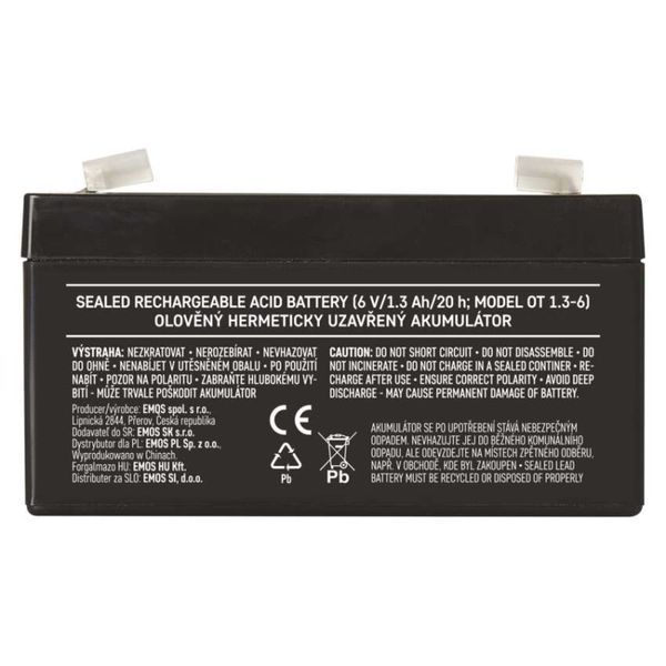 Акумуляторна батарея EMOS B9651, AGM 6V, 1.3Ah fast 4,7mm B9651 фото