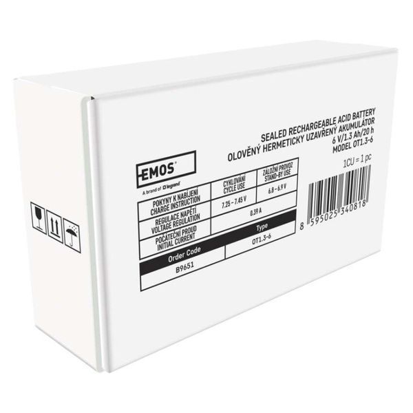 Акумуляторна батарея EMOS B9651, AGM 6V, 1.3Ah fast 4,7mm B9651 фото