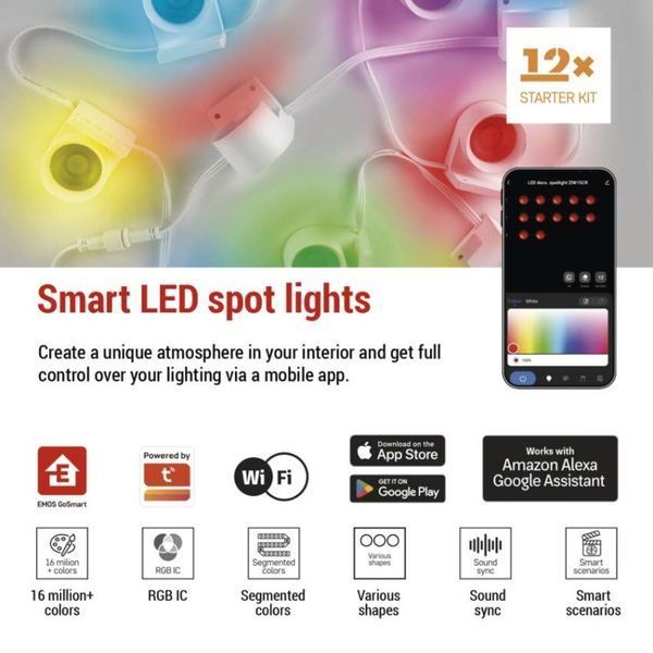 Комплект умного светодиодного освещения EMOS ZIW15CR 12 частей, 255см, 7 Вт, RGBIC+CCT, WIFI ZIW15CR фото