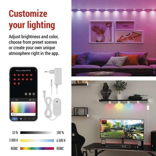 Комплект умного светодиодного освещения EMOS ZIW15CR 12 частей, 255см, 7 Вт, RGBIC+CCT, WIFI ZIW15CR фото